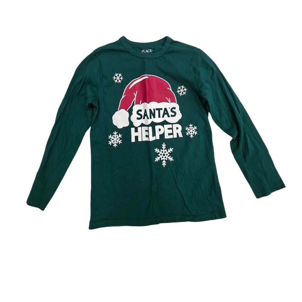 The Childrens Place Green Santa Helper Long Sleeve T Shirt Kids M 7 8 Christmas